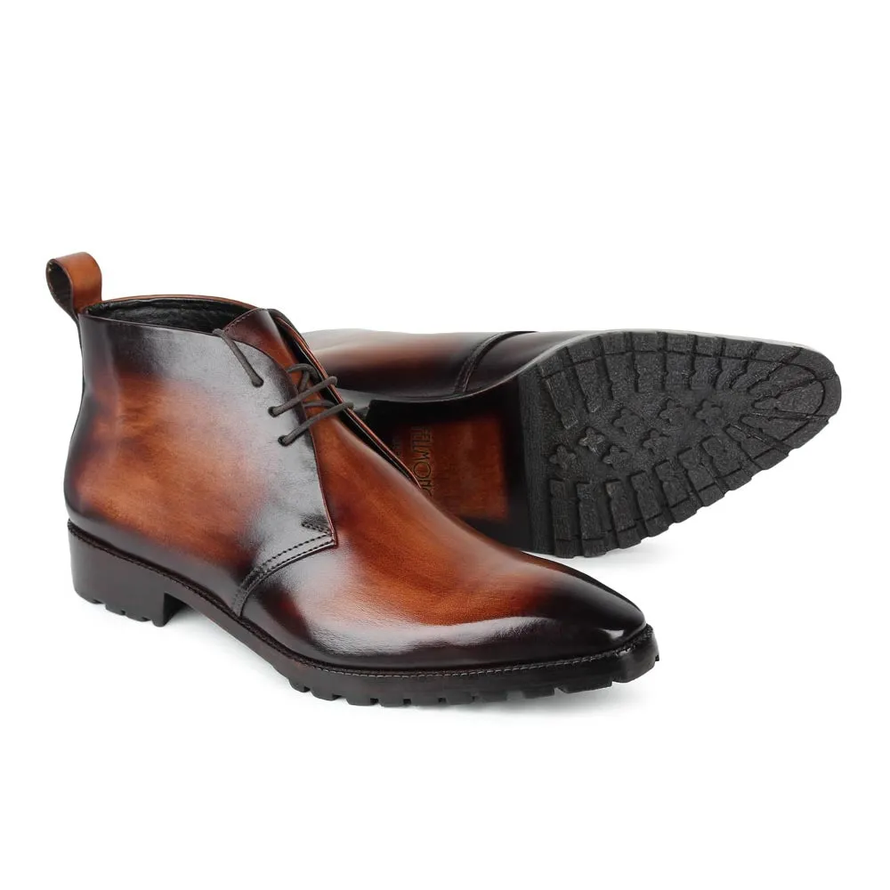 Wooden Brown Mirror Glossed Patina Sharp Chukka Boots
